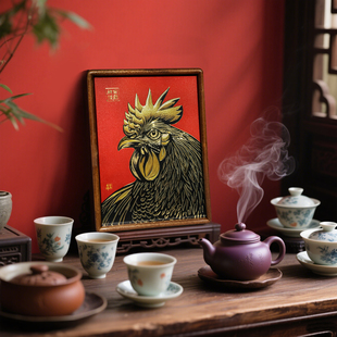 铜艺世家手工錾刻铜雕画12生肖雄鸡报晓摆件家居桌面装饰摆件摆台