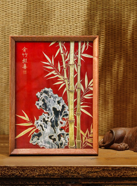 铜艺世家金竹报喜铜雕画摆台