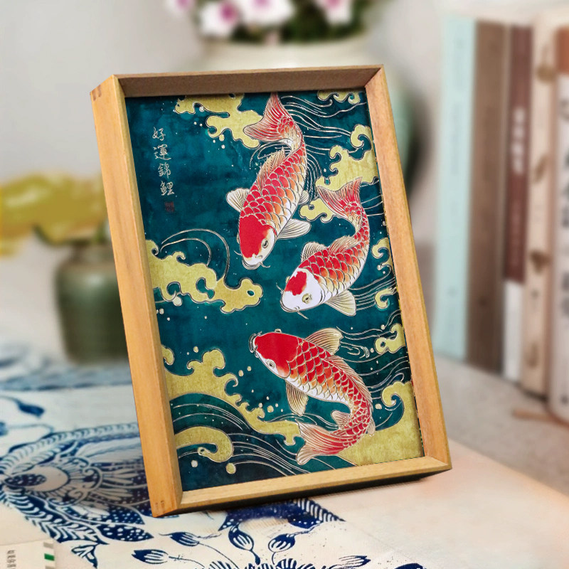 铜艺世家红色鲤鱼铜雕画桌面摆件手工錾刻好运锦鲤装饰画家居摆台