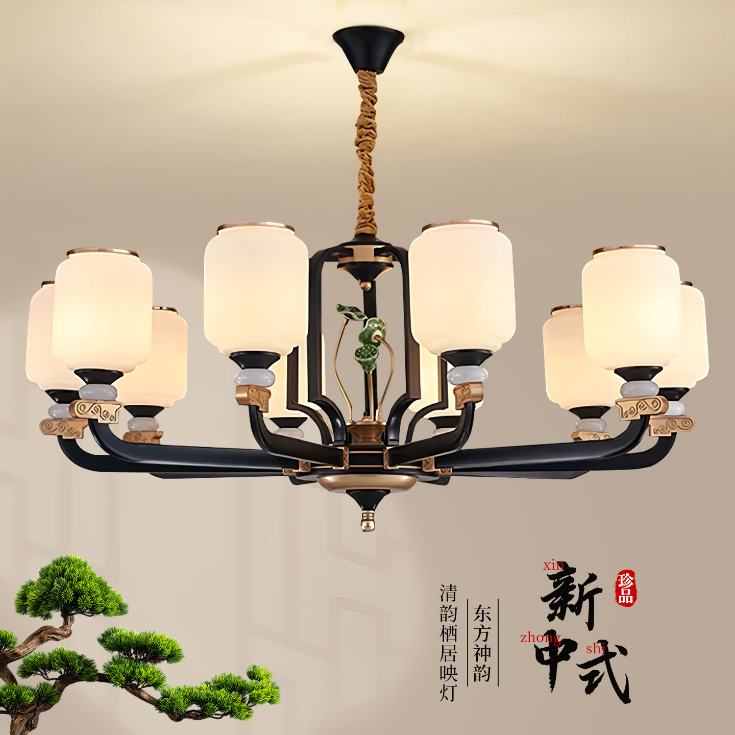 鼎嘉新中式铁艺客厅餐厅卧室吊灯图片