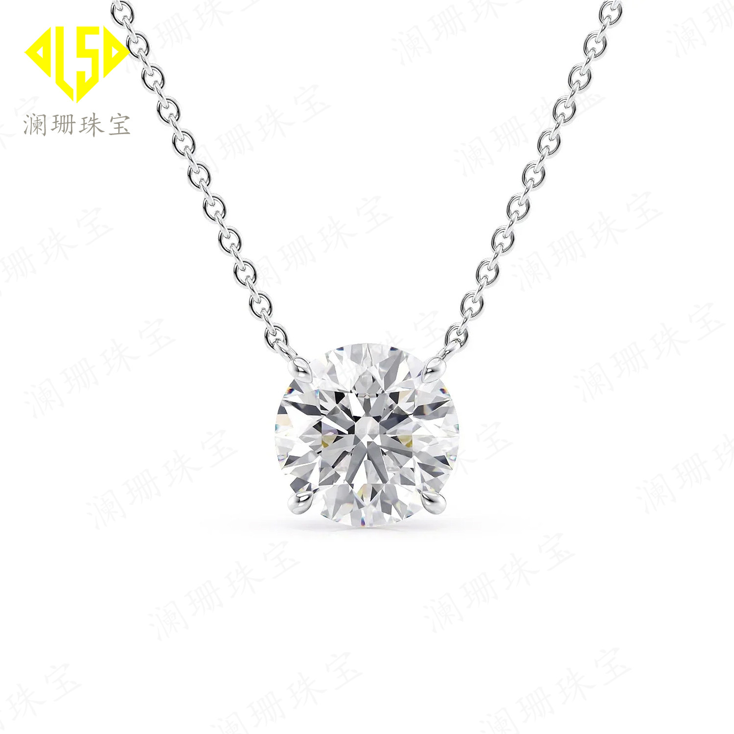 时尚18k白金单钻项链四爪圆形莫桑石锁骨链简约百搭仿真钻吊坠