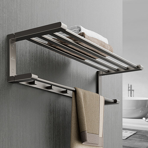 潜水艇毛巾架极简轻奢浴室免打孔置物架高端感卫生间厕所挂浴巾架