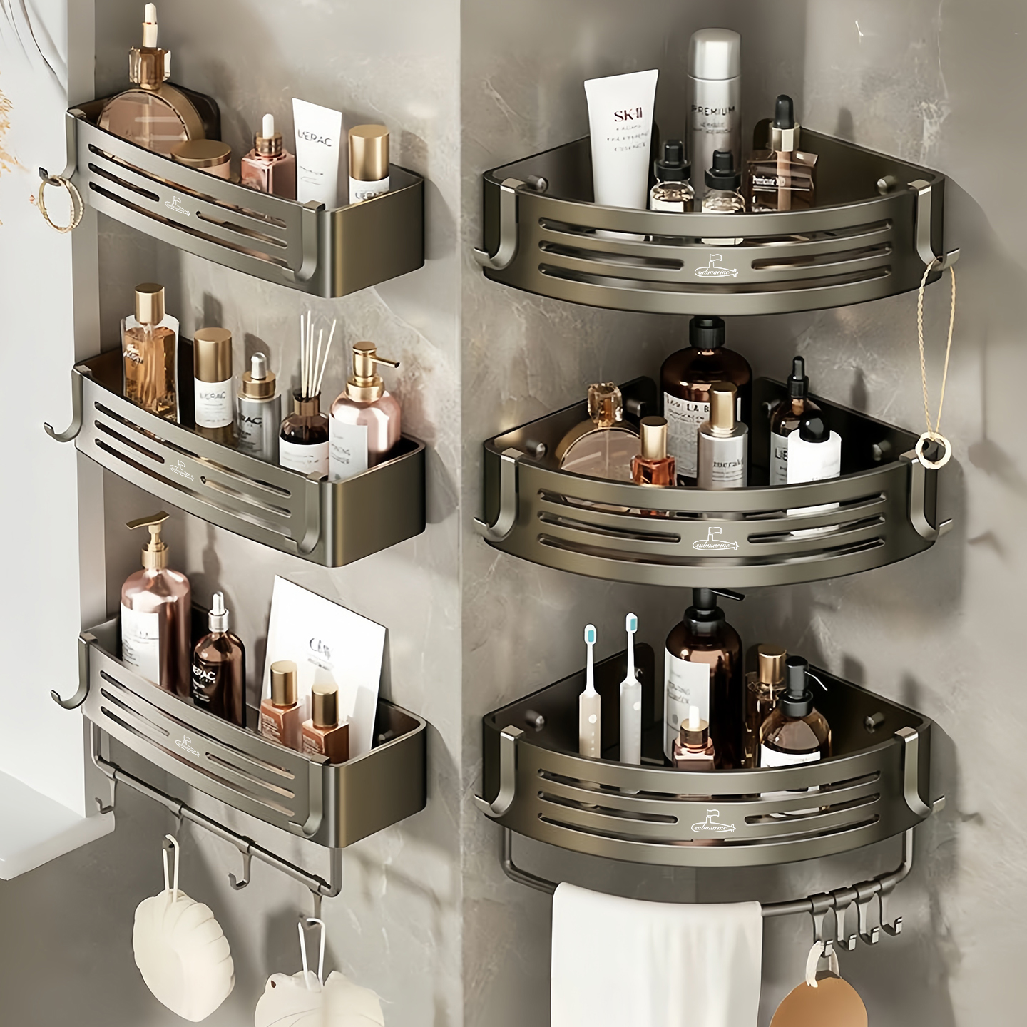 潜水艇浴室置物架免打孔卫生间三角篮淋浴房厕所收纳沐浴露洗手架