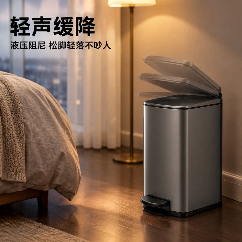 潜水艇卧室垃圾桶家用厕所厨房客厅卫生间轻奢高档不锈钢脚踏带盖