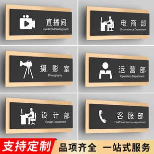 摄影工作室亚克力标识牌订制网红直播间门牌电商公司运营部客服美工设计部科室牌定制高档办公室创意标牌订做
