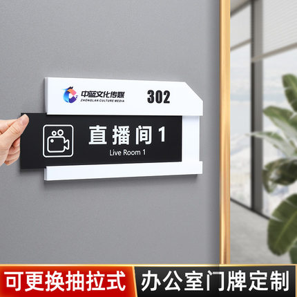 网红电商直播间可更换式标识牌总经理办公室门牌会议接待洽谈室科室牌公司部门标志牌牌亚克力抽拉式标牌定制