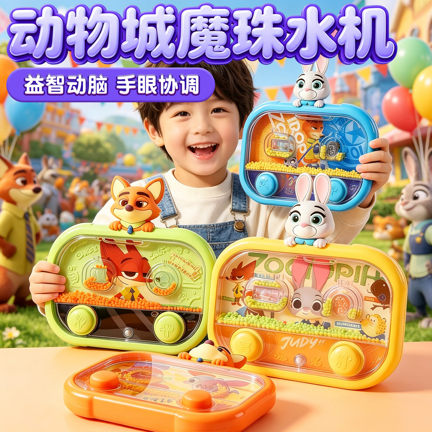 儿童动物城魔珠水机宝宝掌上水中套圈圈游戏机3到6岁投掷益智玩具