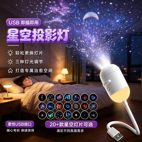 星空投影灯儿童卧室天花板小夜灯
