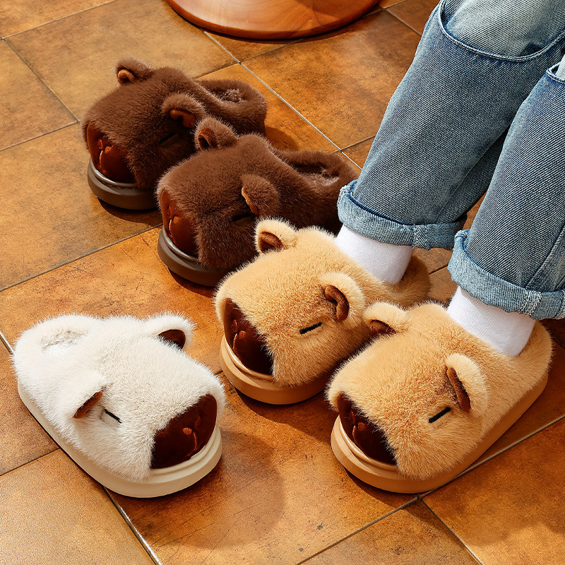 卡皮巴拉儿童棉拖鞋冬季新款男孩拖鞋保暖防滑加绒女大童亲子棉鞋