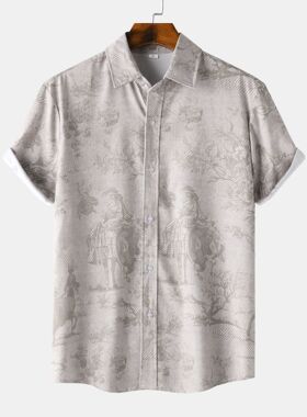 男士短袖衬衣夏威夷风时尚衬衫碎花 Men's floral short slee