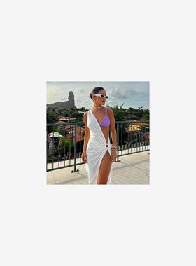 Hollow Out Women Beach Dress White One Shoulder Sexy Dresses