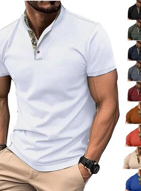 2024男士POLO衫双层立领短袖运动Men short sleeved stand collar