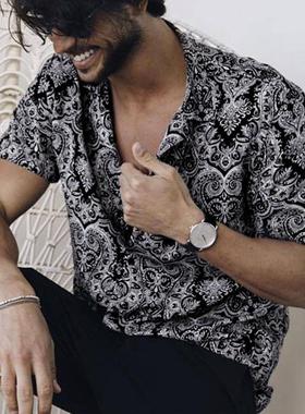 Men's Summer New Totem Print ShortSleeve Beach Shirt短袖衬衫