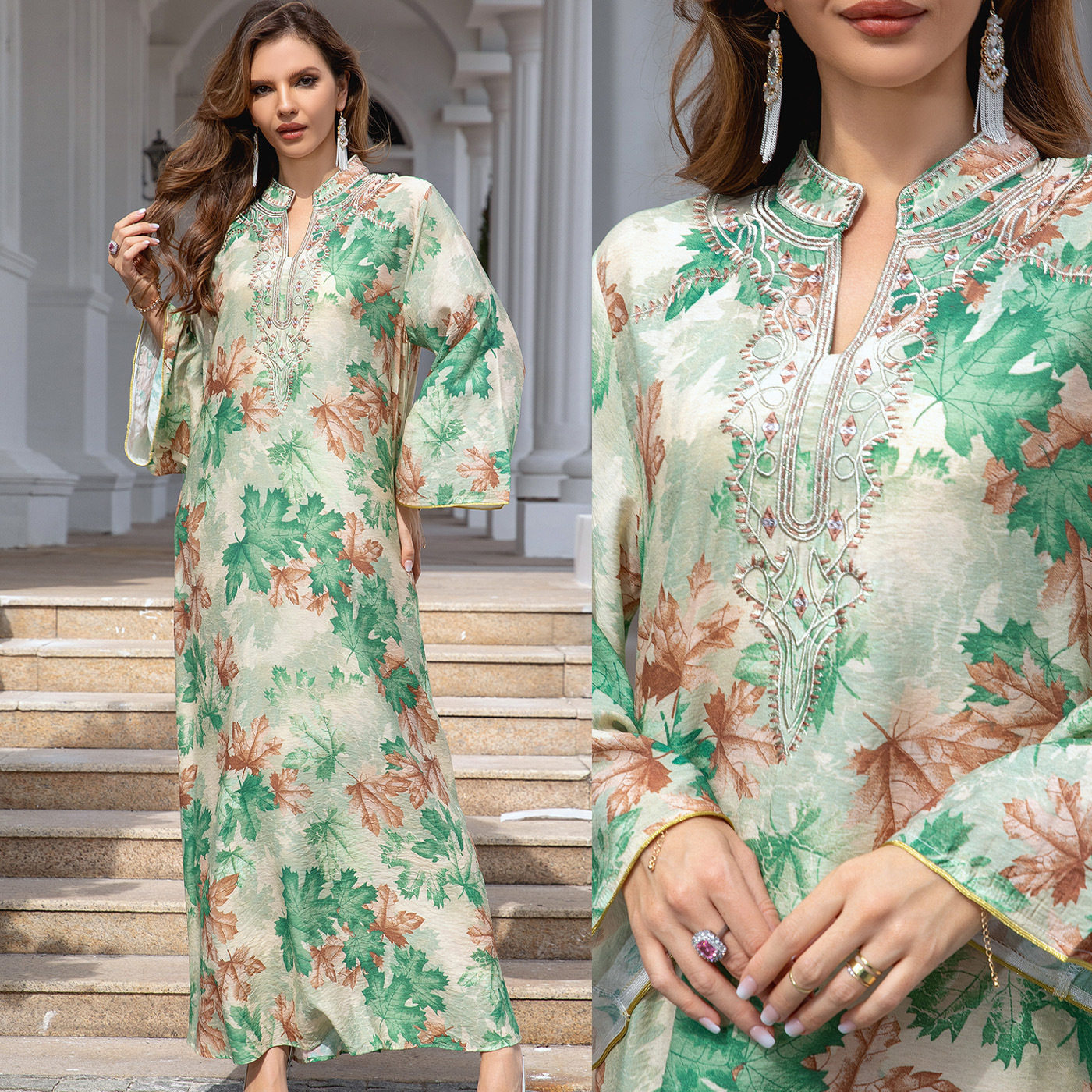 外贸晚礼服女装印花时尚旅游长袍连衣裙dress