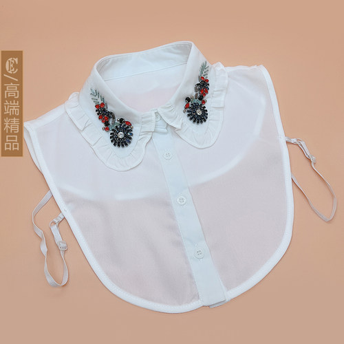 CE雪纺钉珠衬衫领假领子女百搭