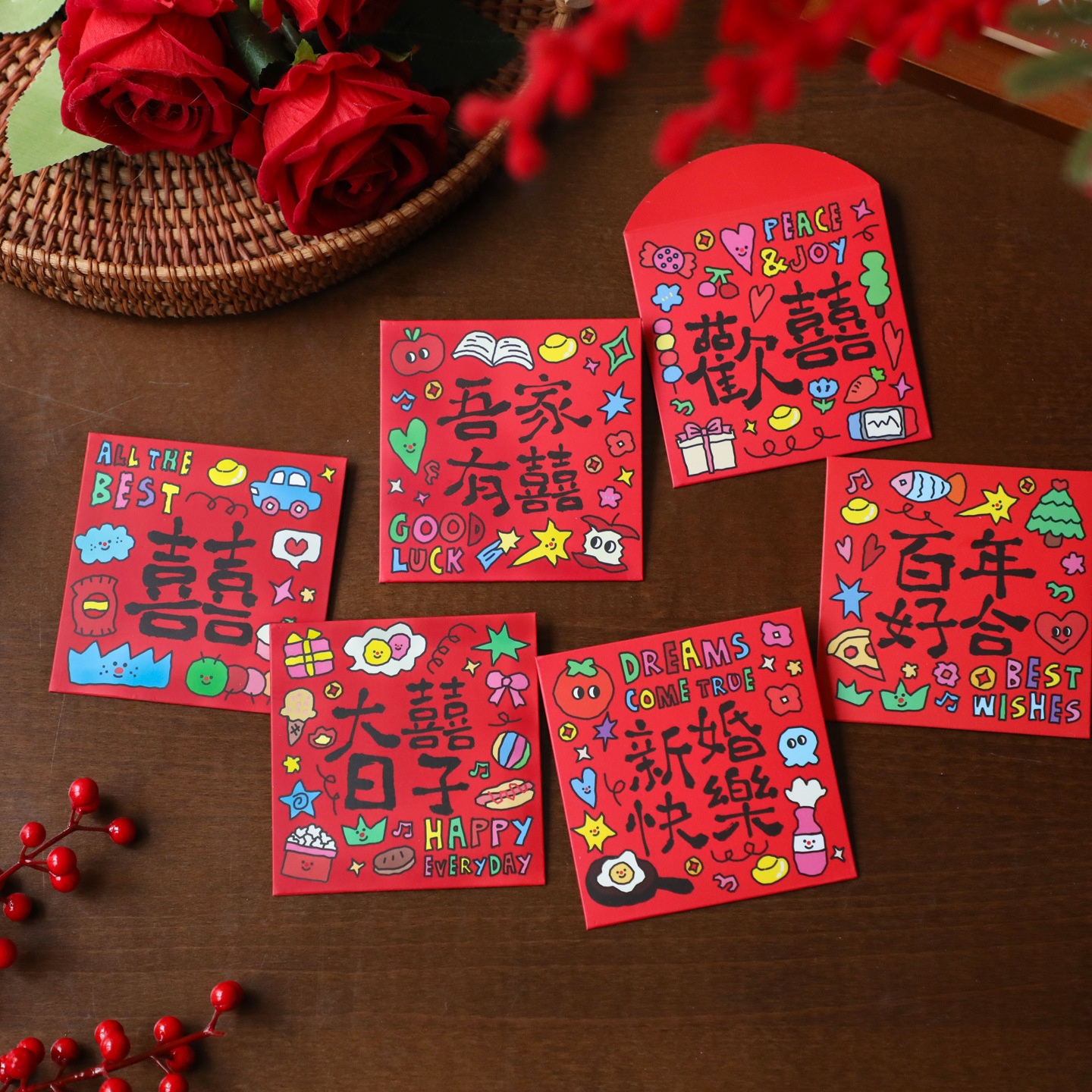 卡通涂鸦结婚红包正方形婚礼接亲塞门专用喜庆迷你利是封红包袋