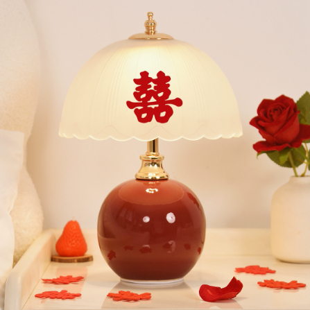 结婚台灯婚房床头灯一对红色