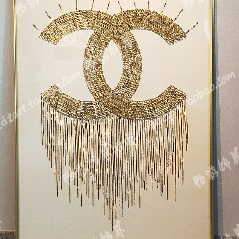 后现代轻奢样板书房间金属链条手工立体装饰画欧美式别墅餐厅挂画图片