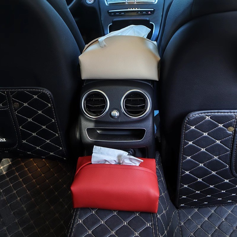 荔枝纹超纤皮轻奢车载纸巾盒挂式绑带车内抽纸盒扶手箱椅背纸巾袋