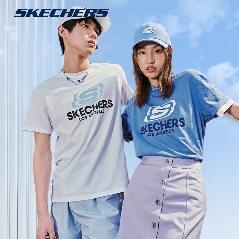 skechers斯凯奇情侣短袖夏男友风t恤潮牌纯棉宽松上衣大码半袖女