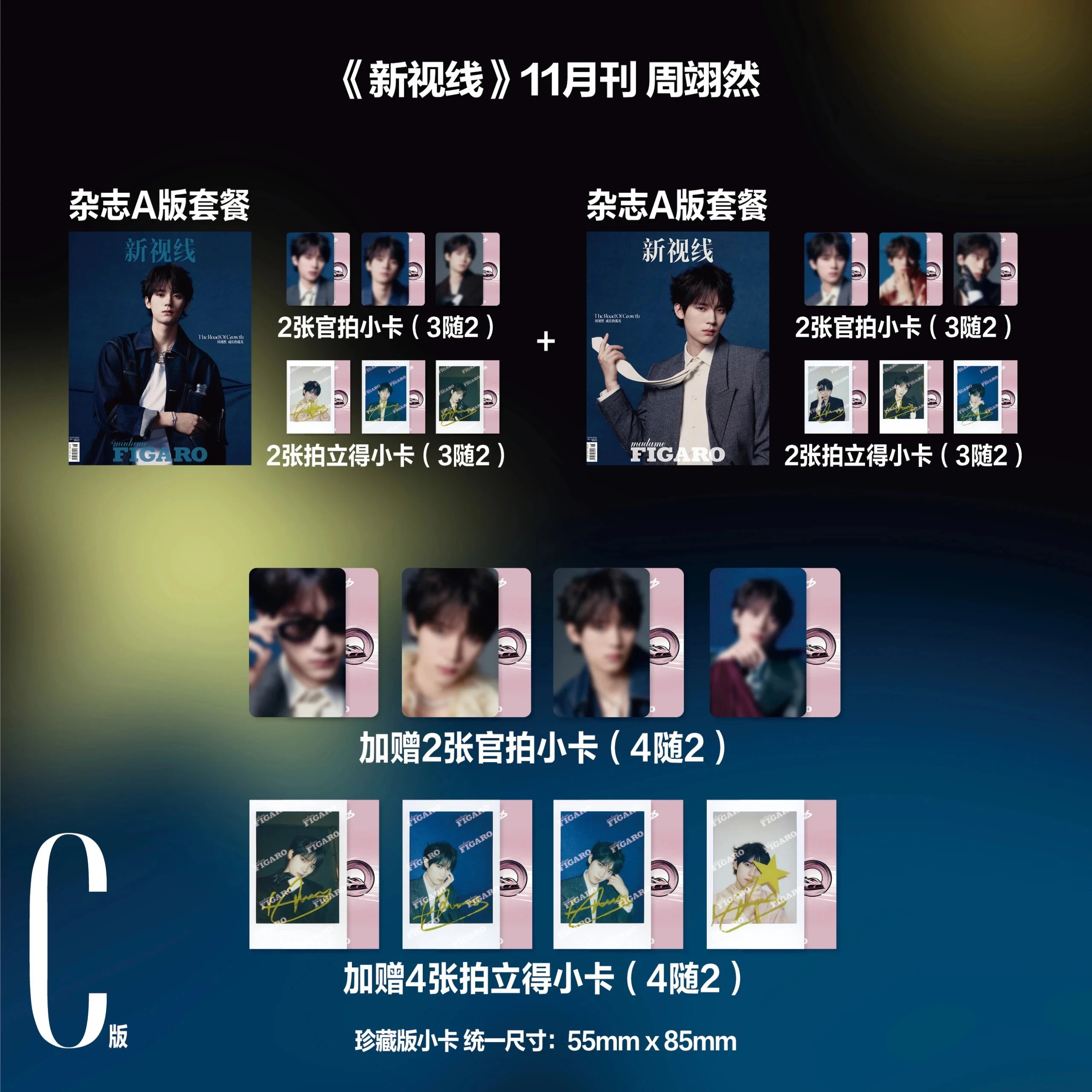 正版 计入销量 周翊然官方C版:A+B封面套装+小卡+拍立得  新视线杂志2025年11月刊
