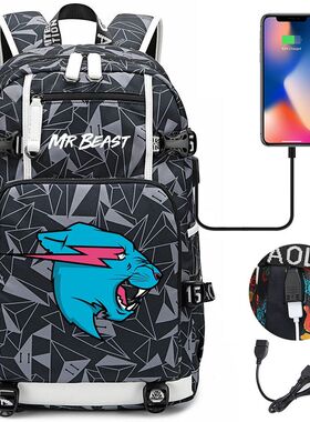2025MrBeast 野兽先生大容量背包中学生个性潮流印花双肩包休闲电