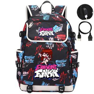 2025周五夜放克休闲usb双肩包中大学生简约双肩背包时尚大容量书