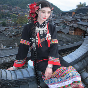 布朗族千户苗疆少女民族风写真演出服少数民族服饰旅拍摄影女套装