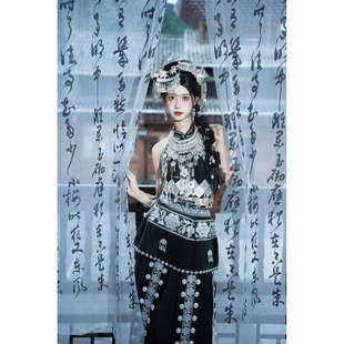 苗族改良版旗袍服风苗族服装苗疆少女长裙套装少数民族艺术旅拍新