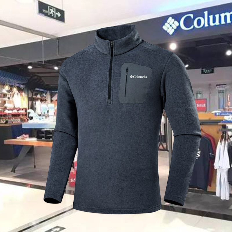 哥伦卫衣男秋冬防风加绒加厚抓绒半拉链户外运动立领摇粒绒抓绒衣