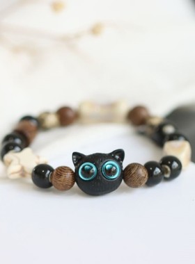 又萌又酷的猫咪猫头鹰手链陶瓷串珠手串手饰学生小饰品