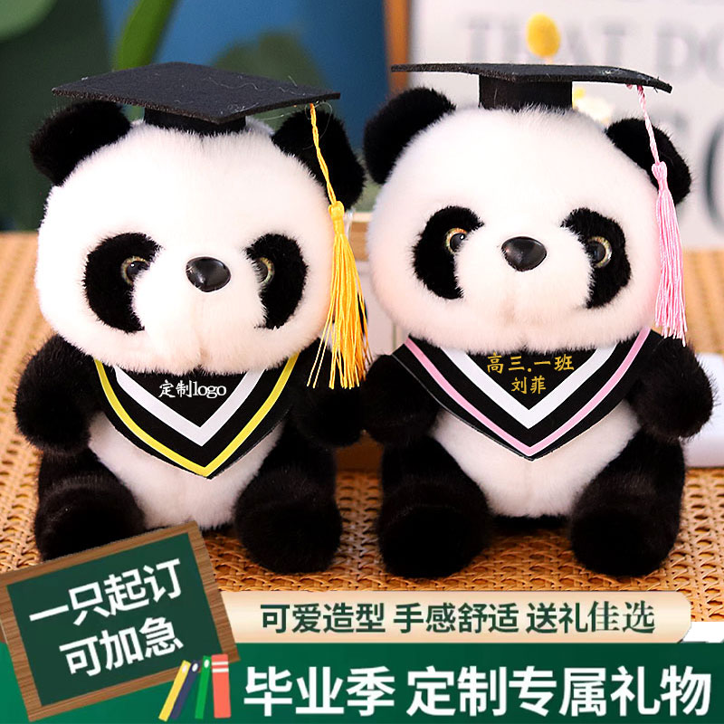 博士熊猫公仔定制logo毕业礼品