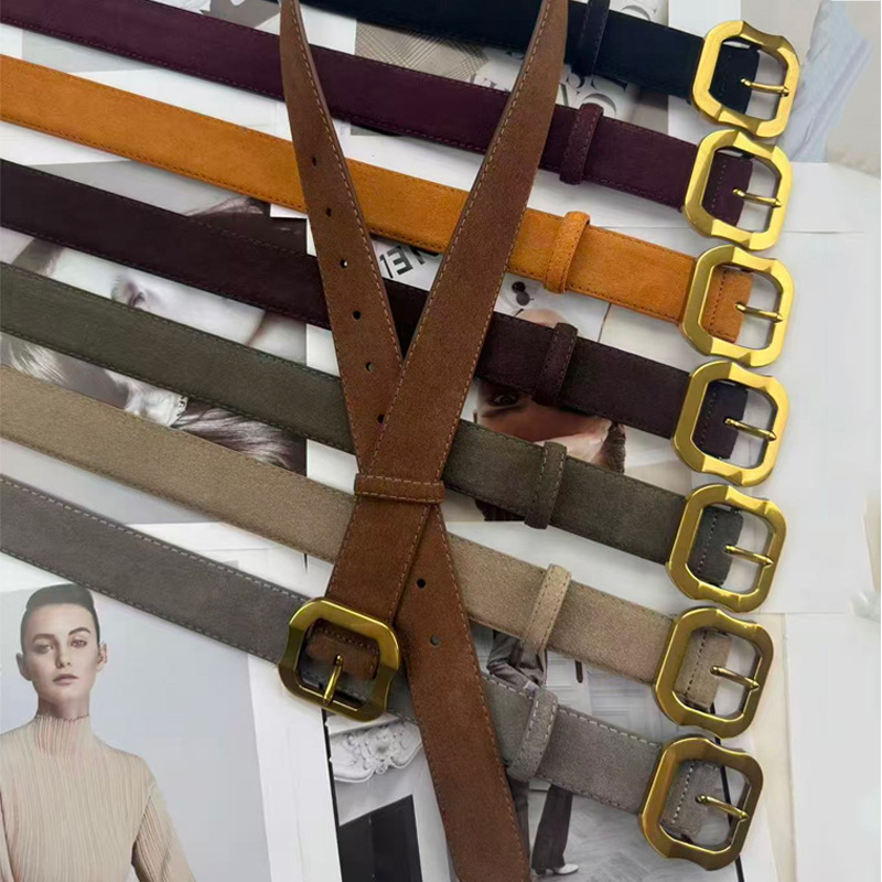 日本品质麂皮绒皮带女真皮百搭小众设计感装饰大衣配牛仔裤M家腰