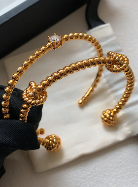 日本品质欧美金色锆石金属开口麻花竹节手镯女轻奢小众精致手饰20