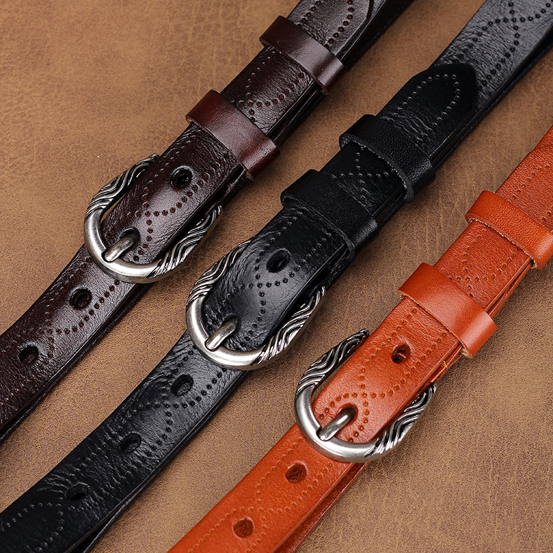 日本品质皮带女百搭头层牛皮新款复古针扣时尚牛仔裤腰带装饰现货