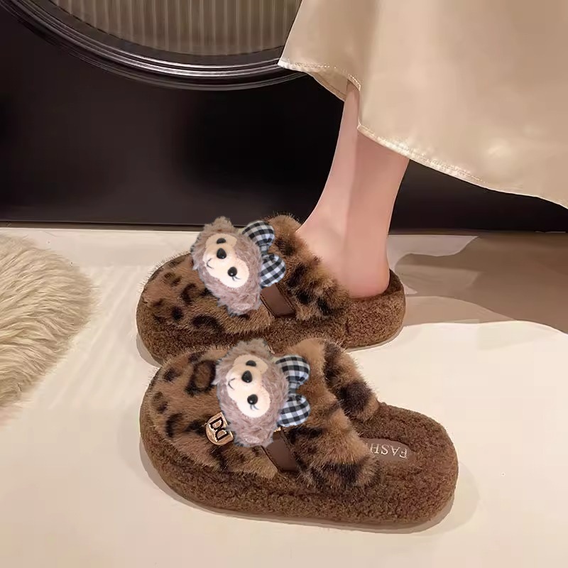 日本品质卡通可爱棉拖鞋女士冬季室内居家加绒保暖软底防滑可外穿