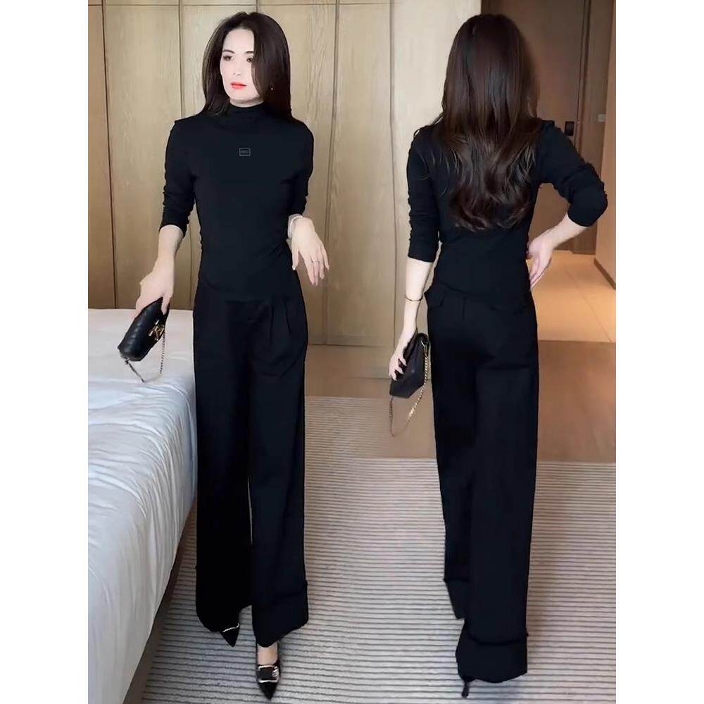 MONLOUVE圆领长袖T恤女修身显瘦2025春秋新款时尚内搭小个子短款