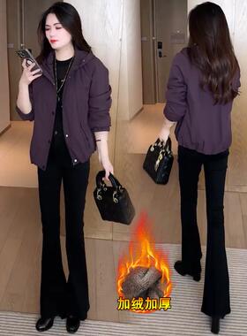 MONLOUVE加绒加厚风衣外套女2025冬季新款洋气宽松显瘦保暖连帽夹