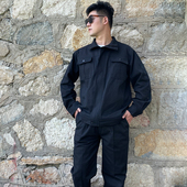 纯棉厚帆布黑色工作服男秋冬立领工装 子 电焊劳保服上衣耐磨宽松裤