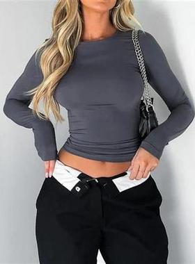 Women Long Sleeve Slim T-Shirts O Neck 2023 Autumn Winter Ca