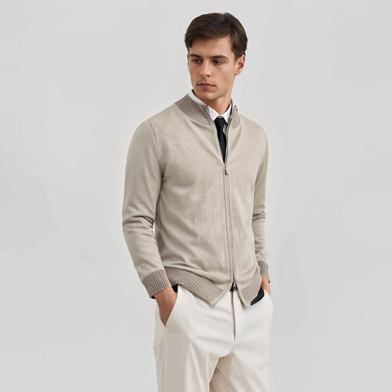 2024秋季轻奢毛衣男士拼色针织开衫修身长袖拉链外套Men knitwear