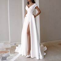 White long dress, open -back V -neck evening dress white series mop light wedding dress female