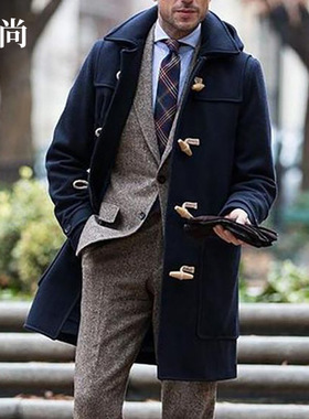 2024新款欧美外贸商务休闲简约中长款翻领男士大衣外套Men jacket