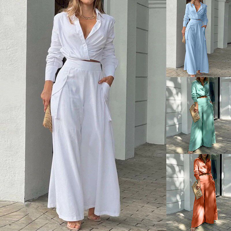 women's autumn solid color loose pocket long sleeve suit