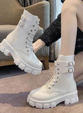 women martin boots plus size 43 拉链平底扣带女靴马丁靴皮靴