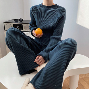 Knitted Women 套装 Suit 针织毛衣上衣长裤 Set Sweater 女 Pants