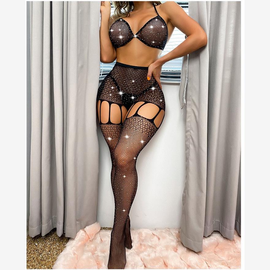 欧美烫钻内衣性感吊带长