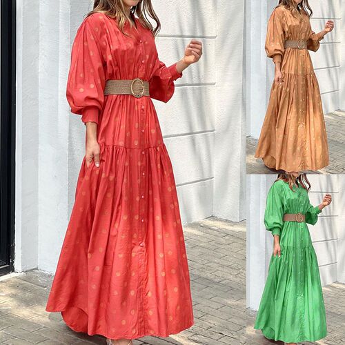 女士修身印花长款连衣裙 Women Polka Dot Print Slim Maxi Dress