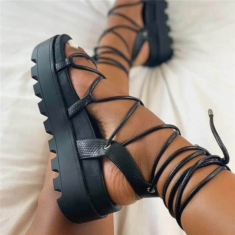 2021roman women wedge sandals ladies shoes大码绑带松糕跟凉鞋