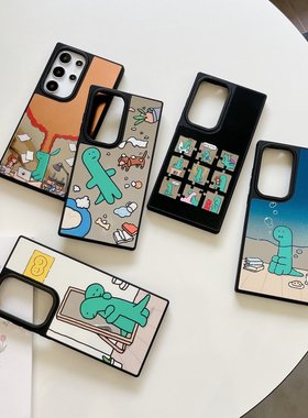 JOGUMAN绿色小恐龙小狗磁吸手机壳适用三星Galaxy S25Ultra镜面Samsung S24Ultra/S24Plus+/s23u防摔男保护套